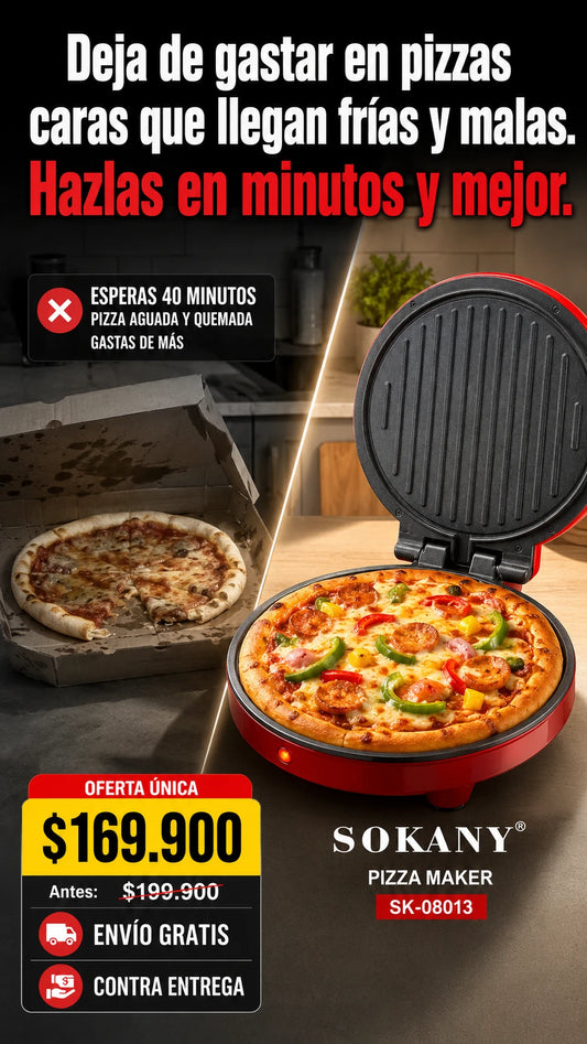 Máquina Eléctrica para Hacer Pizzas SOKANY SK-08013 con Placas Antiadherentes