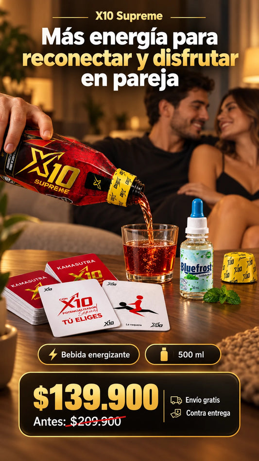X10 Supreme Bebida + Gotas Bluefrost + Cartas Kamasutra